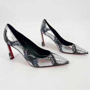 Christian Louboutin Condora 85 Silver Snake Embossed Pointed Toe Pumps 40